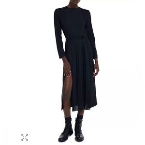 The Kooples Black Long Sleeve Midi Dress with Side Slit